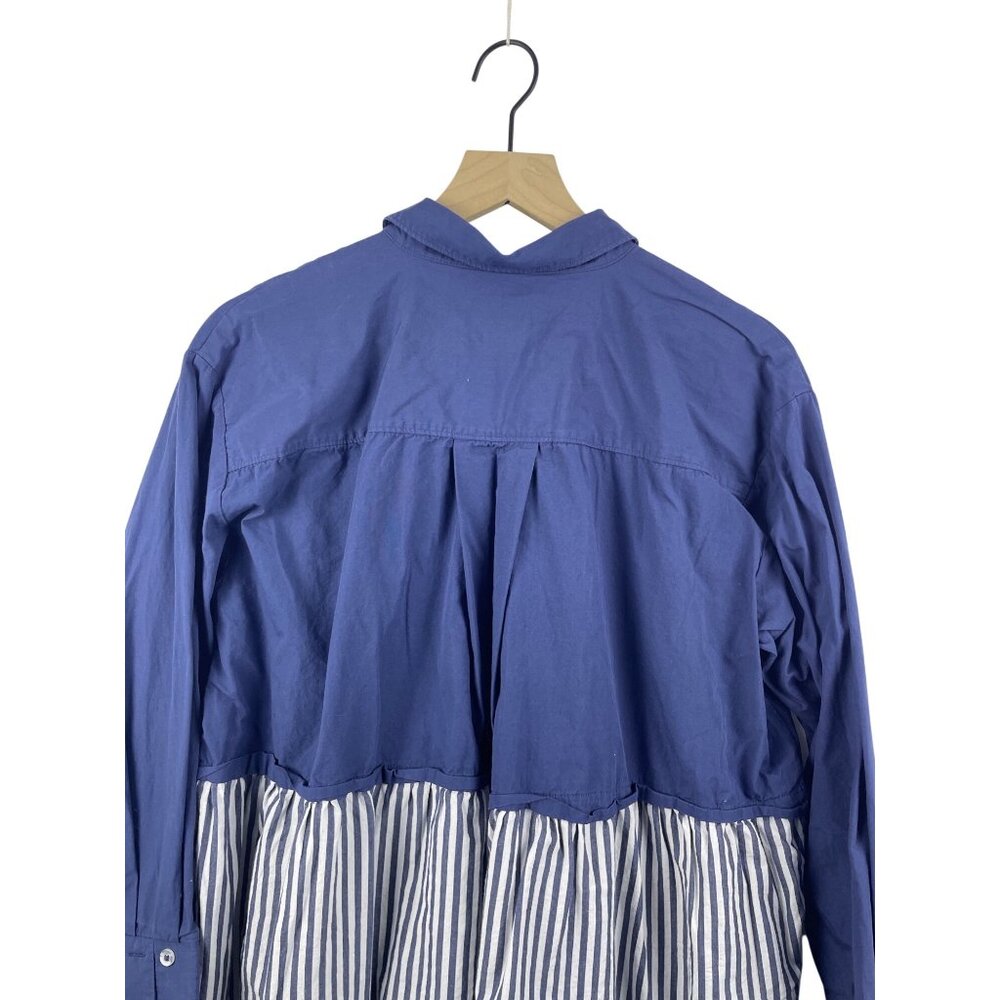 Anthropologie Women's Size Large Blue Twofer Oversized Popover Button Down Top - Picture 9 of 9